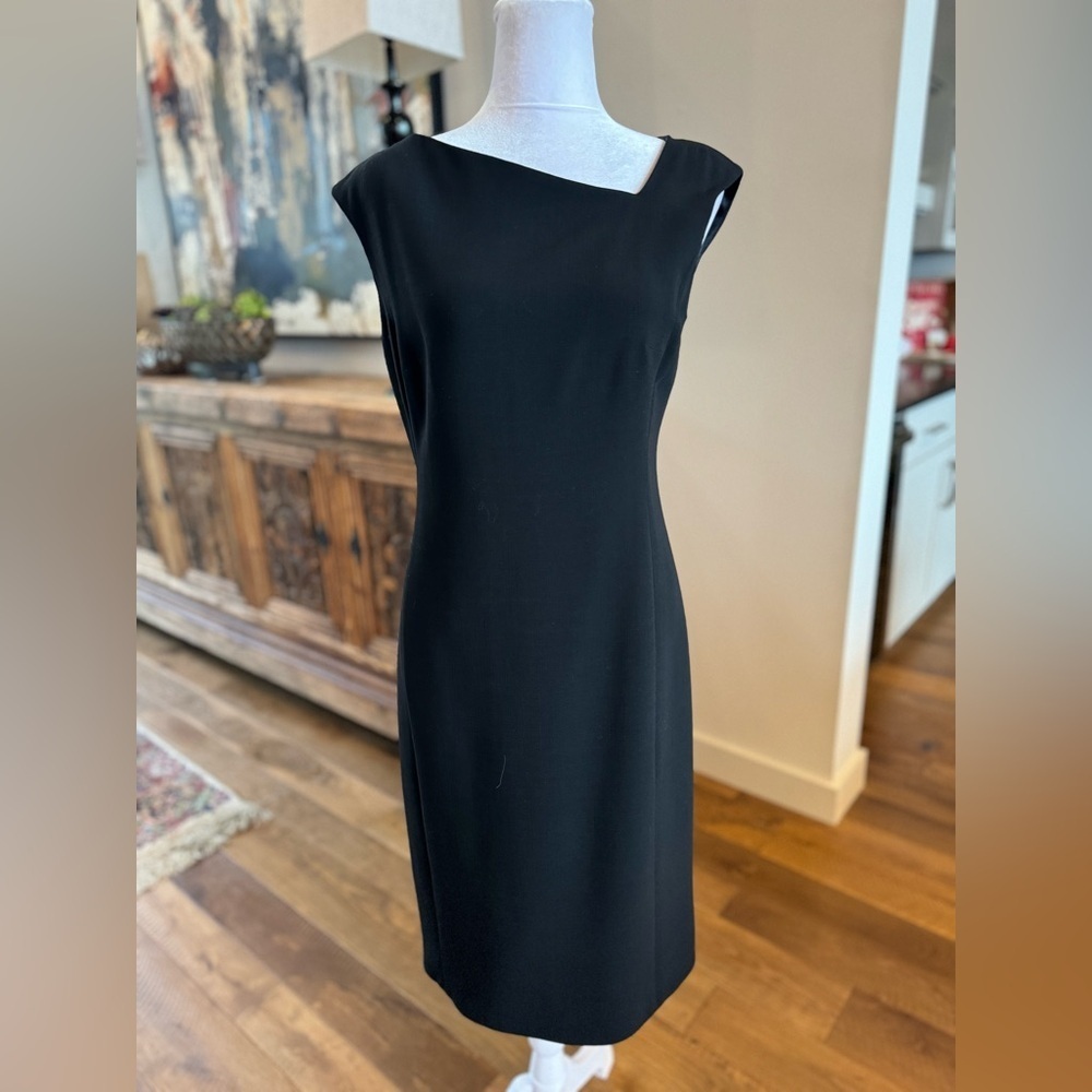 Ralph Lauren Black Label Wool Cocktail LBD Asymmetrical Neckline Like New M 8
